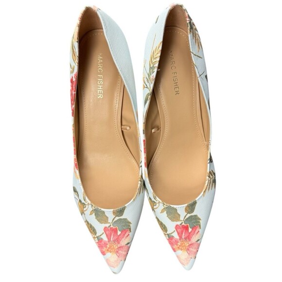 Marc Fisher Size 11 Pumps Heels Blue Floral Pointed Toe Textured Shoes 2.5” New - Picture 6 of 9
